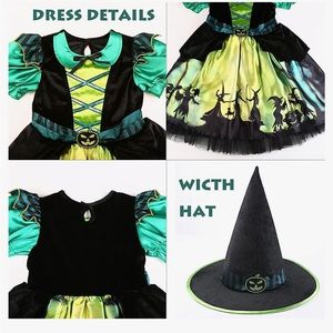 Wizland Girls‎ Black/Green Witch Custome Cosplay Size 3/4 Years